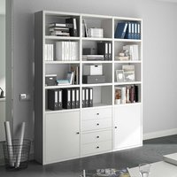 Arbeitszimmer Regal weiss mit vier Schubladen 222 cm hoch von Star Möbel