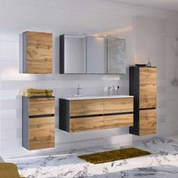 Design Badezimmer Set mit Doppel Waschtisch Wildeiche Optik und Anthrazit (fünfteilig) von Star Möbel