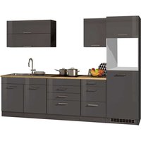Design Küchenzeile in Grau Hochglanz 290 cm breit (siebenteilig) von Star Möbel