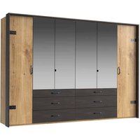 Kleiderschrank mit Spiegeln in Plankeneiche Holzoptik Schwarzgrau von Star Möbel