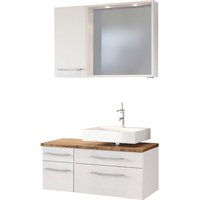 LED Badspiegel mit Waschtisch und Hängeschrank Weiß und Wildeiche Dekor (dreiteilig) von Star Möbel