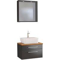 LED Badspiegel und Waschbeckenschrank in dunkel Grau Wildeiche Dekor (zweiteilig) von Star Möbel