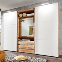 Moderner Funktions Kleiderschrank in Weiß und Holzoptik Plankeneiche Spiegel innen von Star Möbel
