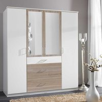 Moderner Kleiderschrank mit Spiegel in Eiche Sägerau und Weiß Made in Germany von Star Möbel