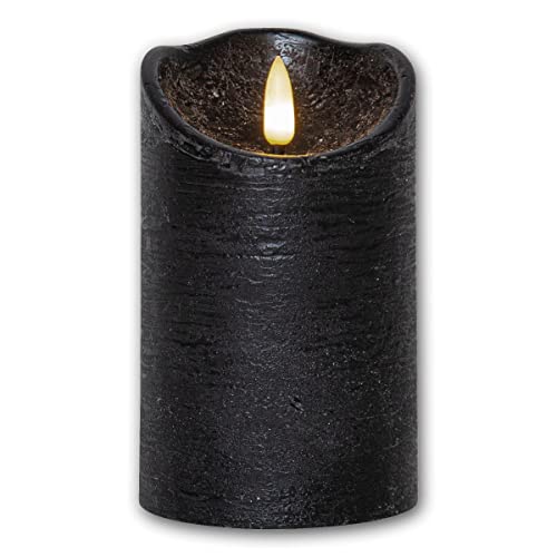 Star Trading LED Echtwachskerze 3D FLAMME RUSTIC, schwarz, Timer, Höhe 12,5cm, Durchmesser 7,5cm, batteriebetrieben, Flackereffekt von Star