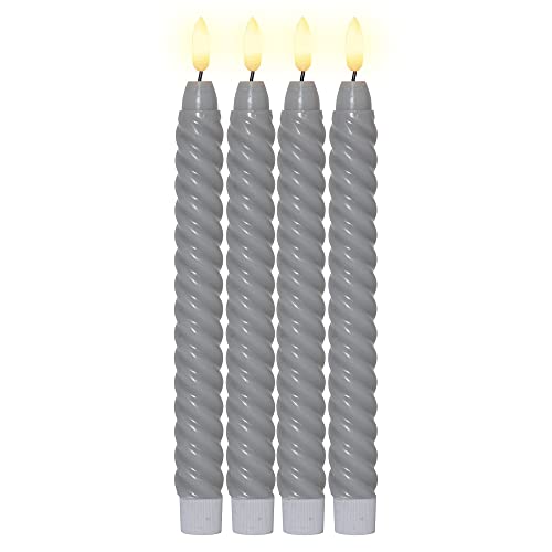 LED Kerzen Mit Timerfunktion - Grau, Flackernde Flamme, Gedreht - 4er Set Deko Stabkerzen von Star