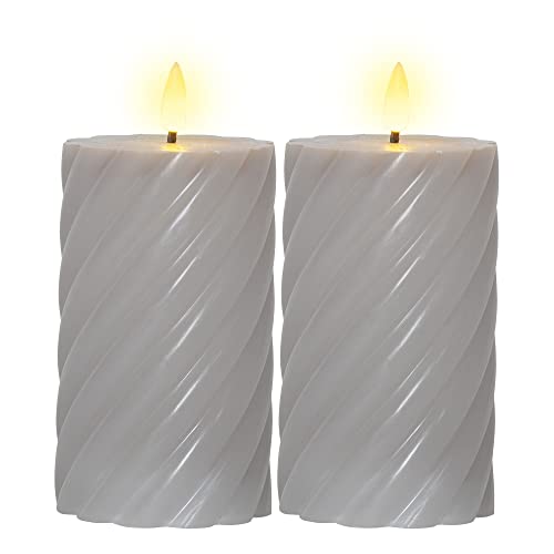LED Kerzen mit Timerfunktion | Stumpenkerzen Grau | LED Kerze mit Timer | LED Stumpenkerzen mit Timer | Gedrehte Kerzen 2er Set| Deko Kerzen Grau | LED Kerze flackernde Flamme | elektrische Kerzen von Star