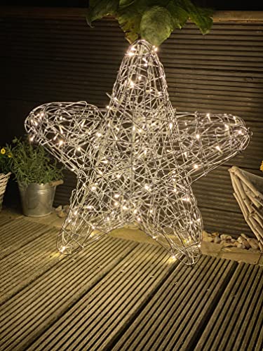 STAR TRADING LED-Stern Galax Star für innen und außen, beleuchtete Drahtgeflecht-Weihnachtsdeko, Weihnachtsstern stehend in silber, warmweiß, 60 cm von Star