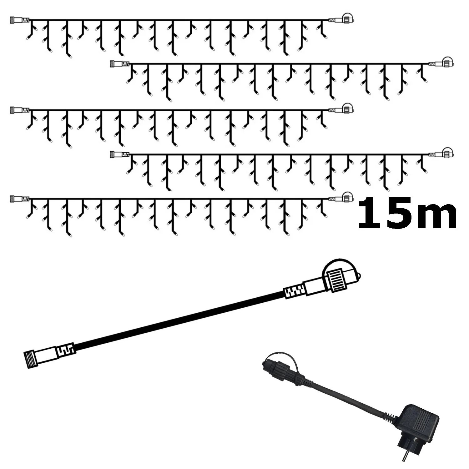 Star Trading SYSTEM 24 KOMPLETT SET 15m LED Lichtervorhang Eisregen Icicle Für Dachrinne von Star Trading