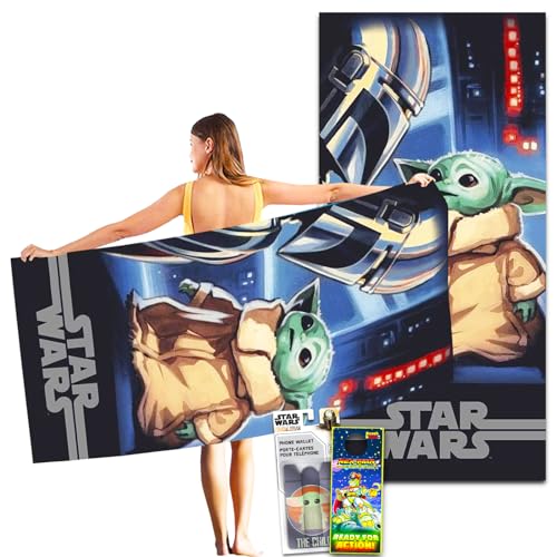 Star Wars Mandalorianisches Badetuch-Set – 101,6 x 182,9 cm, riesiges Baby-Yoda-Handtuch mit Aufklebern, mehr | Mandalorian Yoda Badezimmer-Dekor von Star Wars
