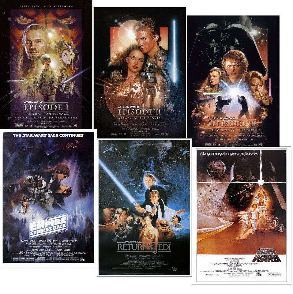 Star Wars Poster Star Wars Poster 6erSet Episode I, II, III, IV, V, VI 61 x von Star Wars