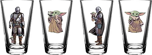 The Mandalorian Pint Glass Set - The Mandalorian & The Child -16 oz. Capacity - Set of 4 Pint Glasses - Classic Shape von Star Wars