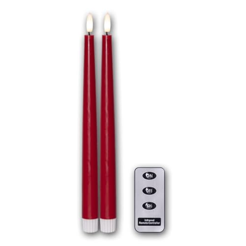 Star Trading 061-85 LED-Kerze "Flamme Slim", 2er Set natürliche Flamme, rot, Kunststoff/Wachs, je ca. 2,1x28,5 cm, Fernbedienung, inkl. Batterie, Timer, Vierfarb-Karton von Star