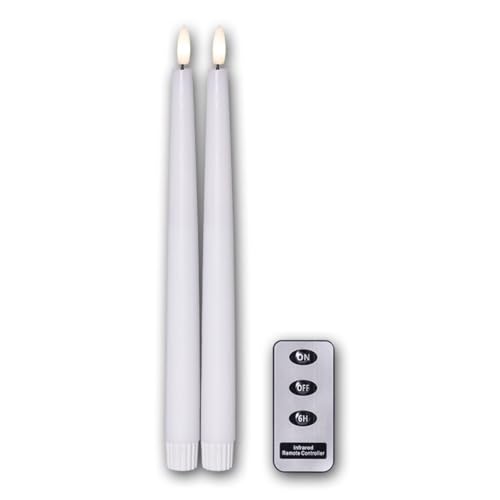 Star Trading 061-84 LED-Kerze "Flamme Slim", 2er Set natürliche Flamme, weiß, Kunststoff/Wachs, je ca. 2,1x28,5 cm, Fernbedienung, inkl. Batterie, Timer, Vierfarb-Karton von Star