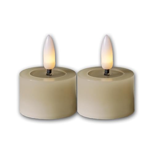 Star Trading 060-03 LED-Echtwachs-Kerze "Flamme Flow", 2er Set beige, Wachsspiegeloptik, je 4 x 5 cm, naturgetreue Flamme, inkl. Batterie, Timer, Vierfarb-Karton von Star Trading