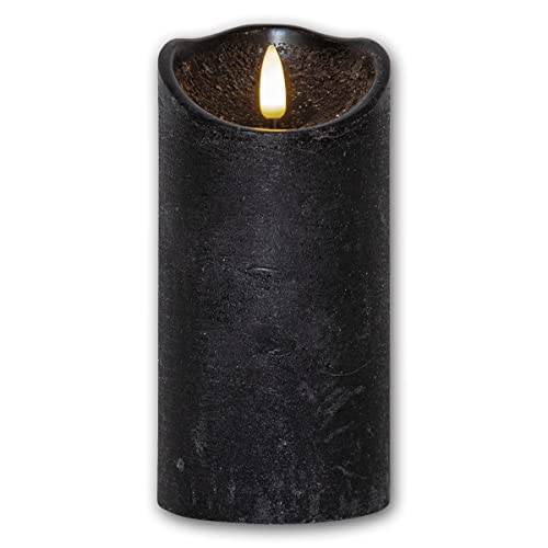 LED Echtwachskerze "3D FLAMME RUSTIC", schwarz, Timer, Höhe 15cm, Durchmesser 7,5cm, batteriebetrieben, Flackereffekt von Star