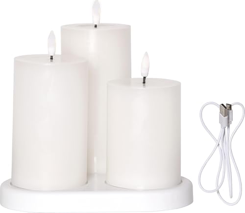 Star 3er-Set weiße Akku-LED Kerzen,Flamme Charge' mit USB Ladestation, Timer, flackernd, H 10 | 12 | 15cm Star 3er-Set weiße Akku-LED Kerzen,Flamme Charge' mit USB Ladestation, Timer, flackernd, H 10 | 12 | 15cm von Star