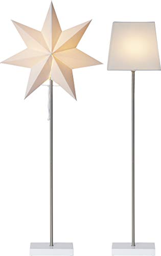 Stehlampe mit Wechselschirm Moa von Star Trading, 3D Papierstern Weihnachten oder eckiger Lampenschirm in Weiß mit Fuß aus Holz und Metall, Dekostern Stehleuchte mit Kabelschalter, E14, Höhe: 82 cm von Star