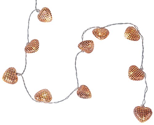 Star LED-Lichterkette Net Hearts,10 warmweiß LED, kupferne Herzen, Länge 0,9 m, Timer, Batterie Sichtkarton 726-81 von Star Trading