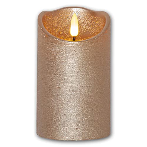 Star Trading LED Echtwachskerze 3D FLAMME RUSTIC, gold, Timer, Höhe 12,5cm, Durchmesser 7,5cm, batteriebetrieben, Flackereffekt von Star