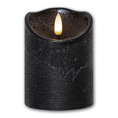 Star Trading LED Echtwachskerze 3D FLAMME RUSTIC, schwarz, Timer, Höhe 10cm, Durchmesser 7,5cm, batteriebetrieben, Flackereffekt von Star