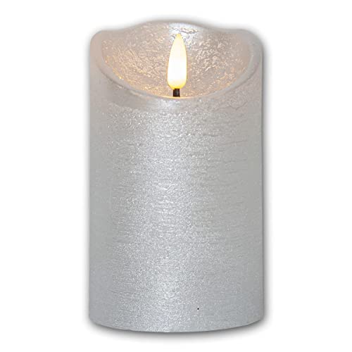 Star Trading LED Echtwachskerze 3D FLAMME RUSTIC, silber, Timer, Höhe 12,5cm, Durchmesser 7,5cm, batteriebetrieben, Flackereffekt von Star Trading