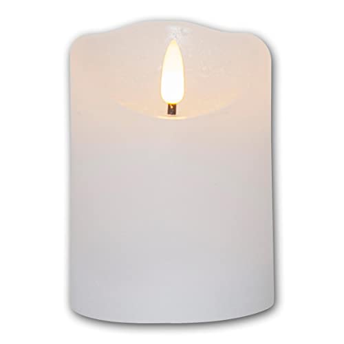 Star Trading LED Echtwachskerze 3D FLAMME RUSTIC, weiß, Timer, Höhe 10cm, Durchmesser 7,5cm, batteriebetrieben, Flackereffekt von Star