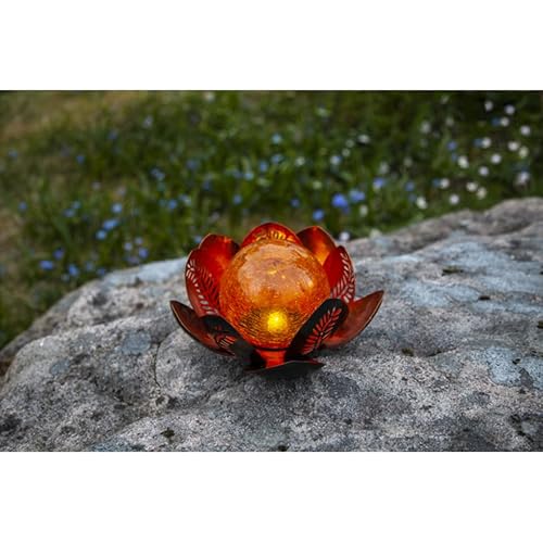 Star Trading 482-80 LED-Solar-Dekoration "Lilly" Seerosen-Optik, Kupfer/Amber, Metall/Glas, ca. 24x12 cm, ww LED, Akku, outdoor, Vierfarb-Karton von Star