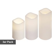 Trading Kerzen-Set Paul, Stumpenkerzen, 3 Stück, Weiß, led, Timer, Außenbereich, Fernbedienung, Warmweiß - Star von Star