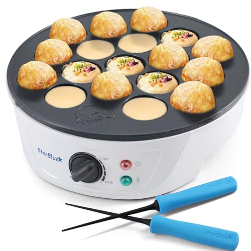 Takoyaki-Maker-Maschine von StarBlue mit KOSTENLOSEN Takoyaki-Picks – Temperaturkontrolle, 18 Löcher, elektrische Pfanne für japanische Oktopusbällchen, 220 V, 60 Hz, 700 W, UK-Stecker mit EU-Adapter von StarBlue