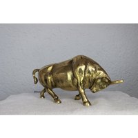 Goldene Stier Messing Skulptur, Vintage Ornament, Skulpturen, Dekoration, Büro Wohndekoration 9"x3, 8"x3, 15" von StarCraftStoreTR