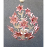 Glas Floral Lampe, Pink Murano Kronleuchter, Deckenleuchte, Kronleuchter Vintage Handgemachte Glaslampe 1970Er Jahre von StarHomeStudio