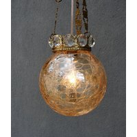 Knisterglas-Deckenlampe, Messingkugel-Kronleuchter, Deckenleuchte, Kronleuchter-Lampe, Vintage-Koloniallampe 1950Er Jahre von StarHomeStudio