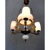 Midcentury Deckenlampe, Messing Kronleuchter, Deckenleuchte, Öllampe Stil Vintage Kolonial Lampe 1950Er Jahre von StarHomeStudio