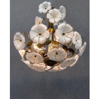 Murano Blume Lampe, Weißer Messing Kronleuchter, Deckenleuchte, Blumen Kronleuchter Vintage Handgemachte Glas Lampe 1970Er Jahre von StarHomeStudio