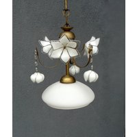 Murano Florale Lampe, Weißer Messing Kronleuchter, Deckenleuchte, Kronleuchter Vintage Handgemachte Glaslampe 1940Er Jahre von StarHomeStudio