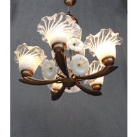 Murano Glas Floral Lampe, Messing Kronleuchter, Deckenleuchte, Kronleuchter Vintage Kolonialstil Lampe 1970Er Jahre von StarHomeStudio