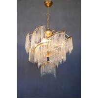 Murano Glas Kronleuchter Mit Glasfranse, Art Deco Stil, Deckenleuchte, Glasstab Kronleuchter, Lampe 1950Er Jahre von StarHomeStudio