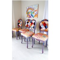 Patchwork Samt Stühle, Alice Im Wunderland, Waschtischhocker, Boho Möbel, Vintage Wandteppich von StarHomeStudio