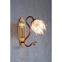 Vintage Jugendstil Bronze Wandleuchte Muranoglas Blumen Licht von StarHomeStudio