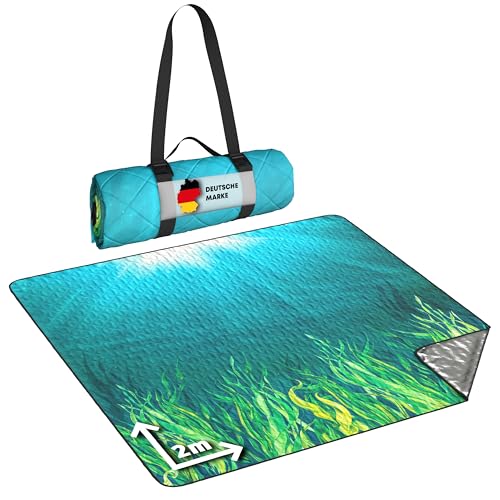 StarK Picknickdecke Ocean 200x200 Wasserdicht,3 -lagige Stranddecke Sandfrei ohne Nähte,Waschbare Strandmatte gepolstert (Ocean) von StarK