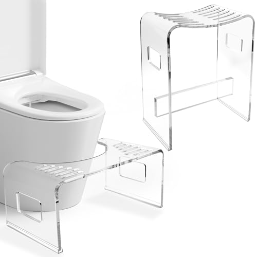 StarK Bad-Set transparent - 1× Duschhocker 47 cm + 1× Toilettenhocker 18 cm - klares Acryl - rutschfest & pflegeleicht - minimalistisches Premium-Badezimmer-Set von StarK
