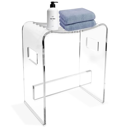 StarK Duschhocker aus klarem Acryl - 43 cm hoch - U-Form mit Ablauf-Schlitzen - rutschfest & rostfrei - transparenter Bad- und Sauna-Hocker von StarK