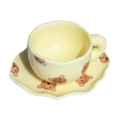 8 Unzen Cappuccino-Tasse, kreative Kaffeetassen- und Untertassen-Sets, einzigartiges Styling-Design, handgeklemmte, unregelmäßige Keramiktasse, für Büro- und Heim-Espresso ( Color : Yellow ) von StarLuckINT