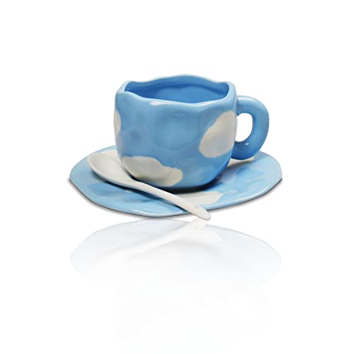 Kreative unregelmäßige Keramiktassen und Untertassen, 8,8 Unzen handgeknetete Unterglasur-Kaffeetasse und Untertassen-Set von Lady's, handbemalter blauer Himmel und weiße Wolken ( Color : Light blue ) von StarLuckINT