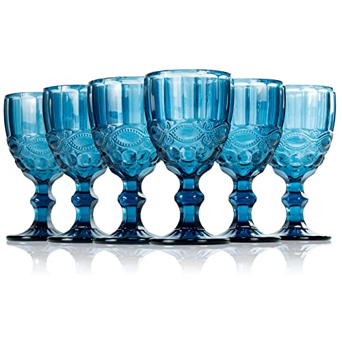 StarLuckINT Farbiger Glaskelch, 6er-Set, Weingläser mit geprägtem Design, 10 Unzen verdicktes Weinglas aus Glas, für Safttrinken, Hochzeitsfeier, Weinglas (Color : Blue, Size : Serpentine) von StarLuckINT
