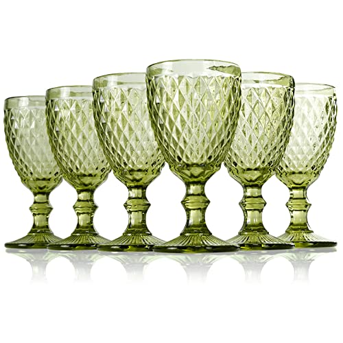 StarLuckINT Farbiger Glaskelch, 6er-Set, Weingläser mit geprägtem Design, 10 Unzen verdicktes Weinglas aus Glas, für Safttrinken, Hochzeitsfeier, Weinglas (Color : Green, Size : Diamond) von StarLuckINT