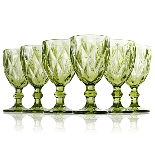 StarLuckINT Farbiger Glaskelch, 6er-Set, Weingläser mit geprägtem Design, 10 Unzen verdicktes Weinglas aus Glas, für Safttrinken, Hochzeitsfeier, Weinglas (Color : Green, Size : Rhombus) von StarLuckINT