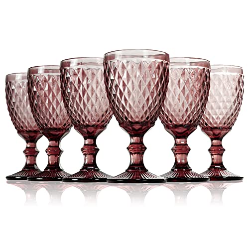 StarLuckINT Farbiger Glaskelch, 6er-Set, Weingläser mit geprägtem Design, 10 Unzen verdicktes Weinglas aus Glas, für Safttrinken, Hochzeitsfeier, Weinglas (Color : Purple, Size : Diamond) von StarLuckINT