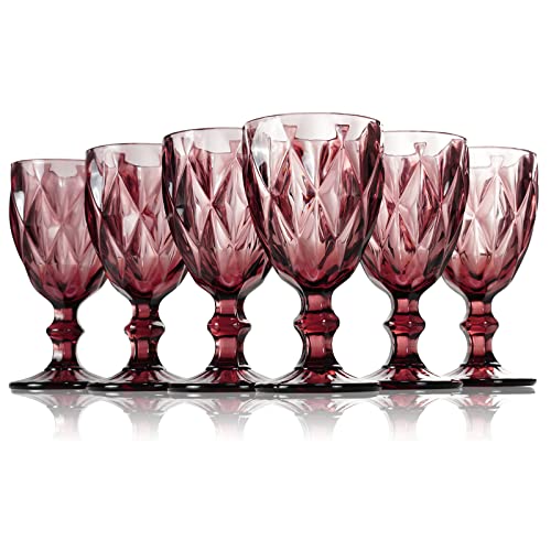 StarLuckINT Farbiger Glaskelch, 6er-Set, Weingläser mit geprägtem Design, 10 Unzen verdicktes Weinglas aus Glas, für Safttrinken, Hochzeitsfeier, Weinglas (Color : Purple, Size : Rhombus) von StarLuckINT